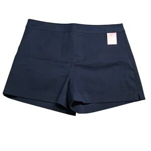 Spanx Navy Blue Stretch Twill Shorts Womens XL High Rise Tummy Control Pull On